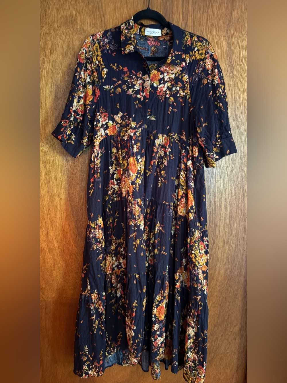NATURAL LIFE Navy Maxi Dress with Orange Floral Print
